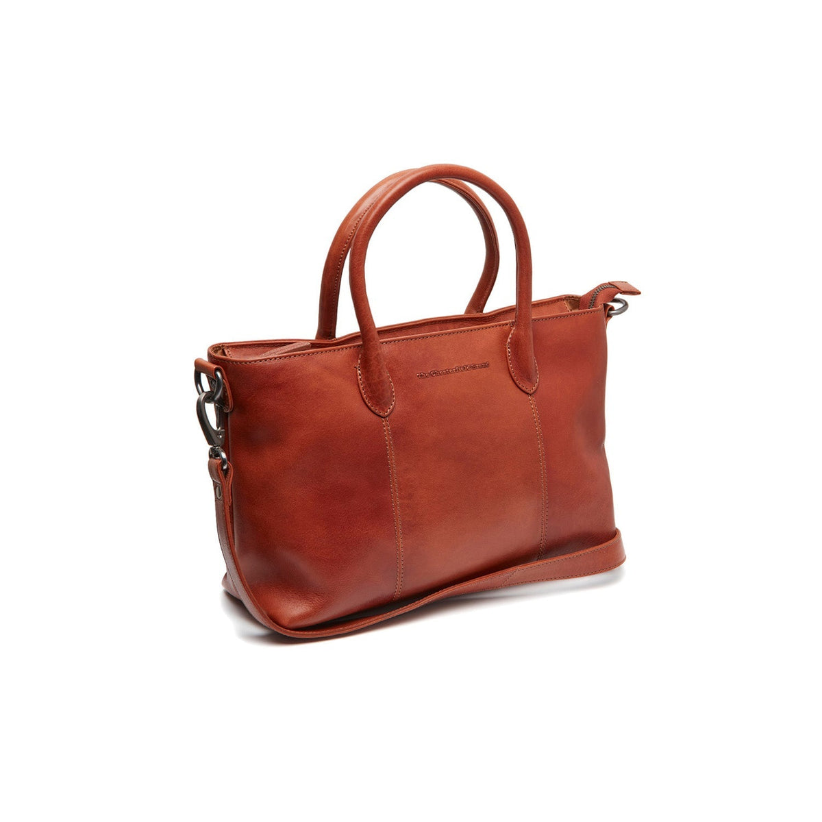 Tailored Rib Cuffs &amp; Hem Craftsmanship Construction Detail on Pergamino Full-Grain Leather Handbag da Donna