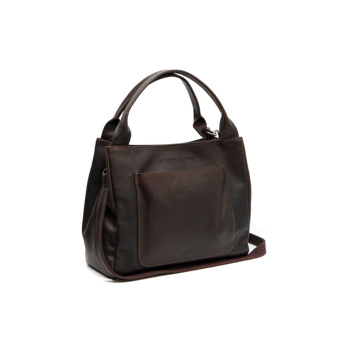 Styled Fit Perspective of Tenara Full-Grain Leather Handbag da Donna on Model - Natural Daylight Drape