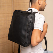 Classic 100% Full-Grain leather Backpack - Rear Perspective Showing Reinforced Leather Straps &amp; Stitching