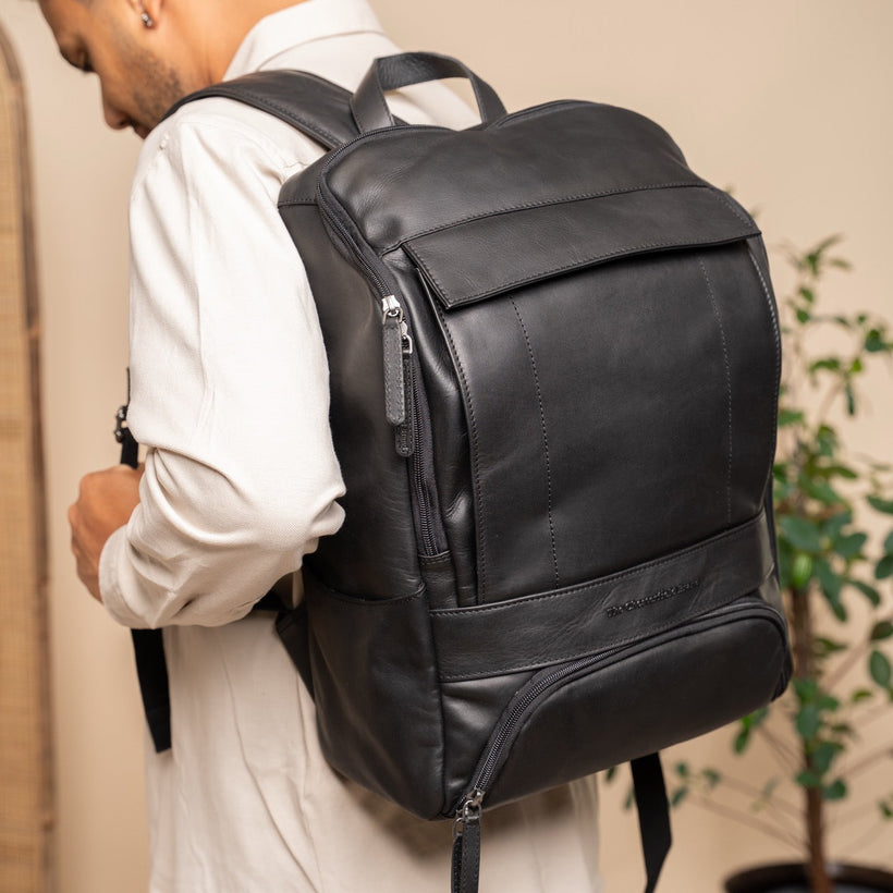 Rich Full-Grain Leather Laptop Backpack da Uomo