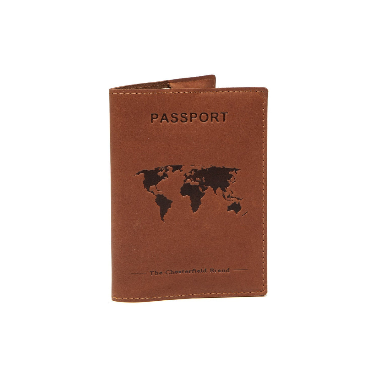 Cognac Leather Passport Case da Donna, front view