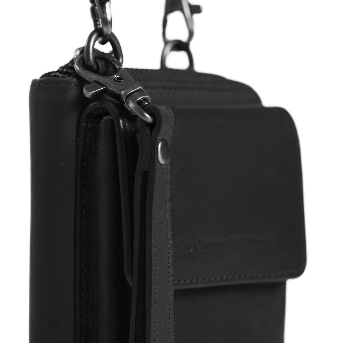 
Dettaglio ravvicinato of Classic Collar & Heavy-Duty Zipper Hardware on Malaga Pelle Pieno Fiore Phone Bag