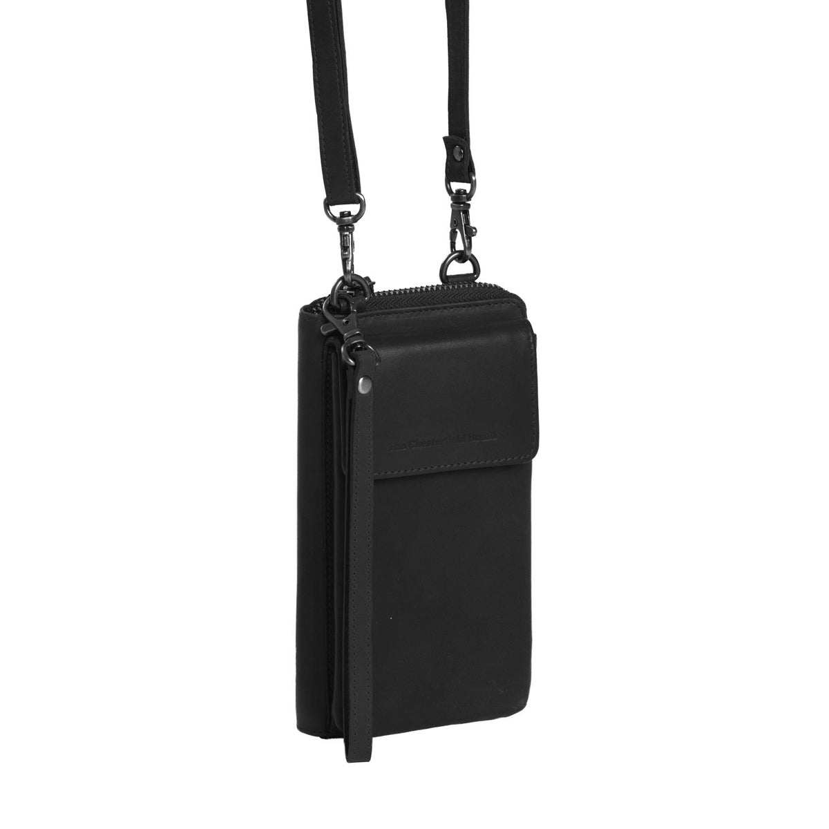 
Malaga Pelle Pieno Fiore Phone Bag in classica vera pelle pieno fiore 100% - Vista frontale e silhouette sartoriale | Acquista online