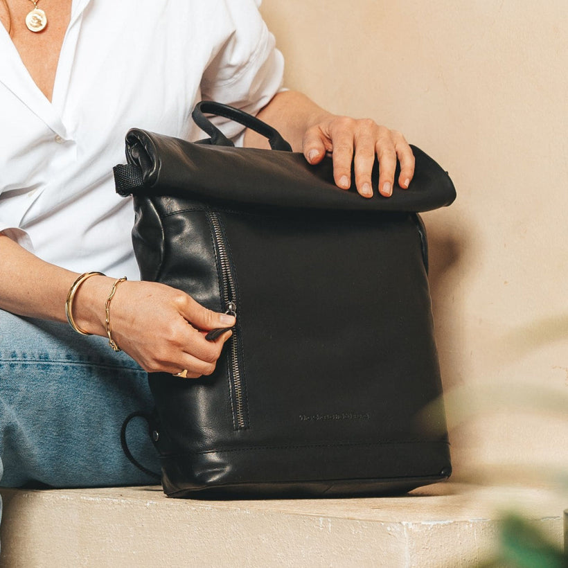 Mazara Full-Grain Leather Roll-top Backpack da Donna