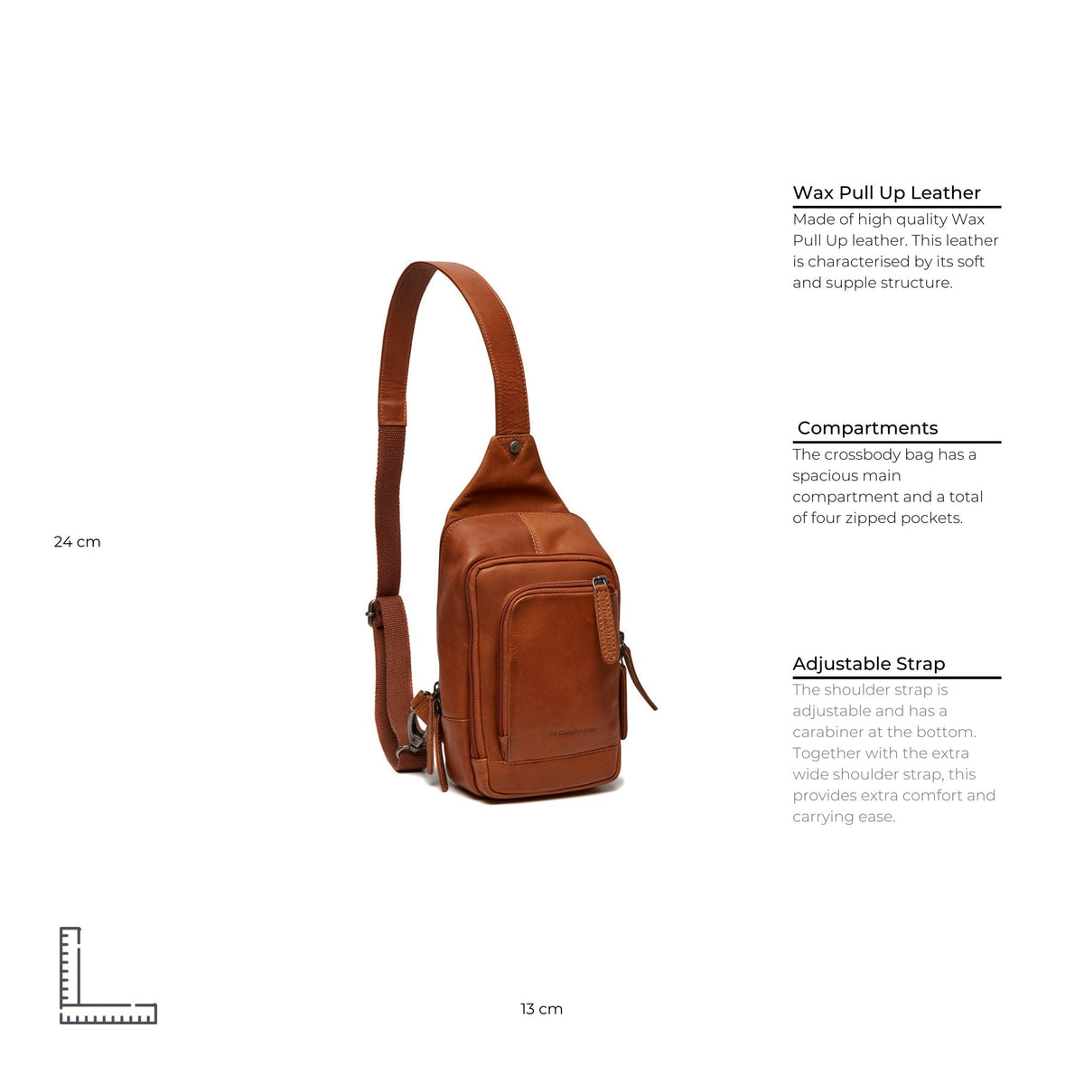 Cognac Leather Sling Bag Riga da Donna, detail view 6