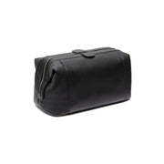 Tailored Rib Cuffs &amp; Hem Craftsmanship Construction Detail on Biassa Full-Grain Leather Toiletry Bag da Donna