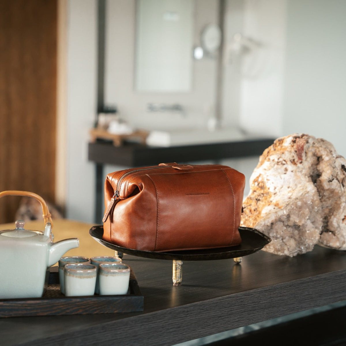 Biassa Full-Grain Leather Toiletry Bag da Donna – Vista prodotto alternativa 3