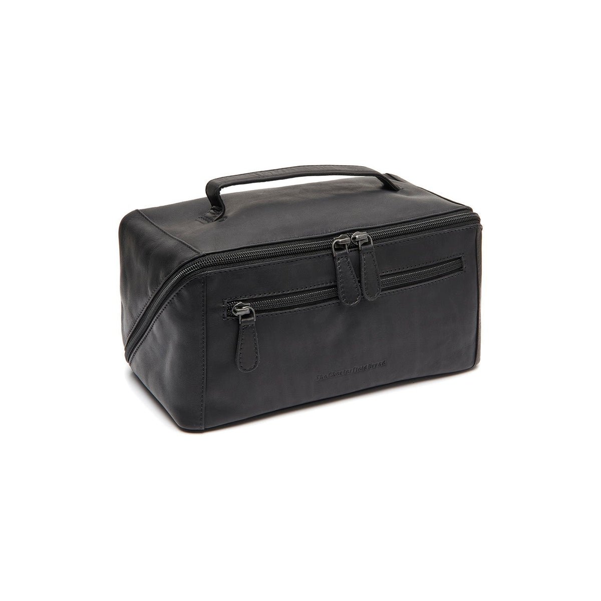 Elmia Full-Grain Leather Toiletry Bag da Donna in Classic 100% Full-Grain Leather - Vista frontale e linea su misura | Acquista online