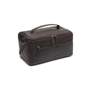Styled Fit Perspective of Elmia Full-Grain Leather Toiletry Bag da Donna on Model - Natural Daylight Drape