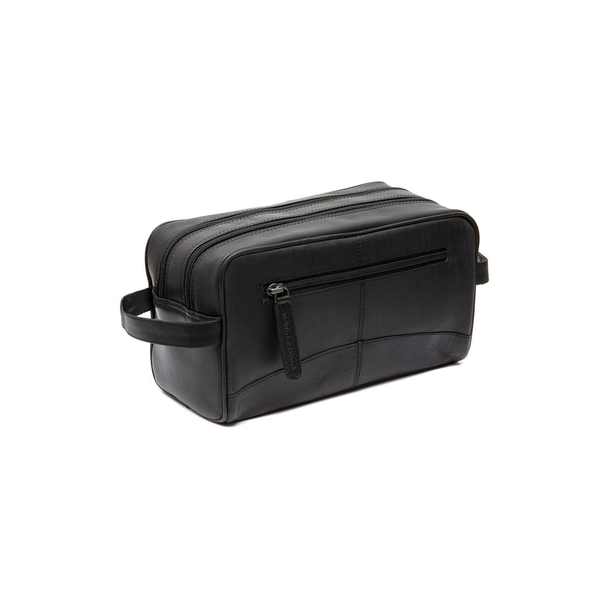 Styled Fit Perspective of Stacey Full-Grain Leather Toiletry Bag da Donna on Model - Natural Daylight Drape
