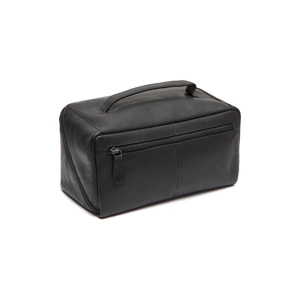Tailored Rib Cuffs &amp; Hem Craftsmanship Construction Detail on Trevia Full-Grain Leather Toiletry Bag da Donna