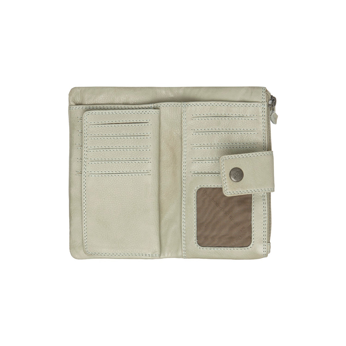 Solid Antique Brass Hardware &amp; Heavy-Duty Dual Zipper Detail on Fresno Full-Grain Portafoglio in Pelle da Donna