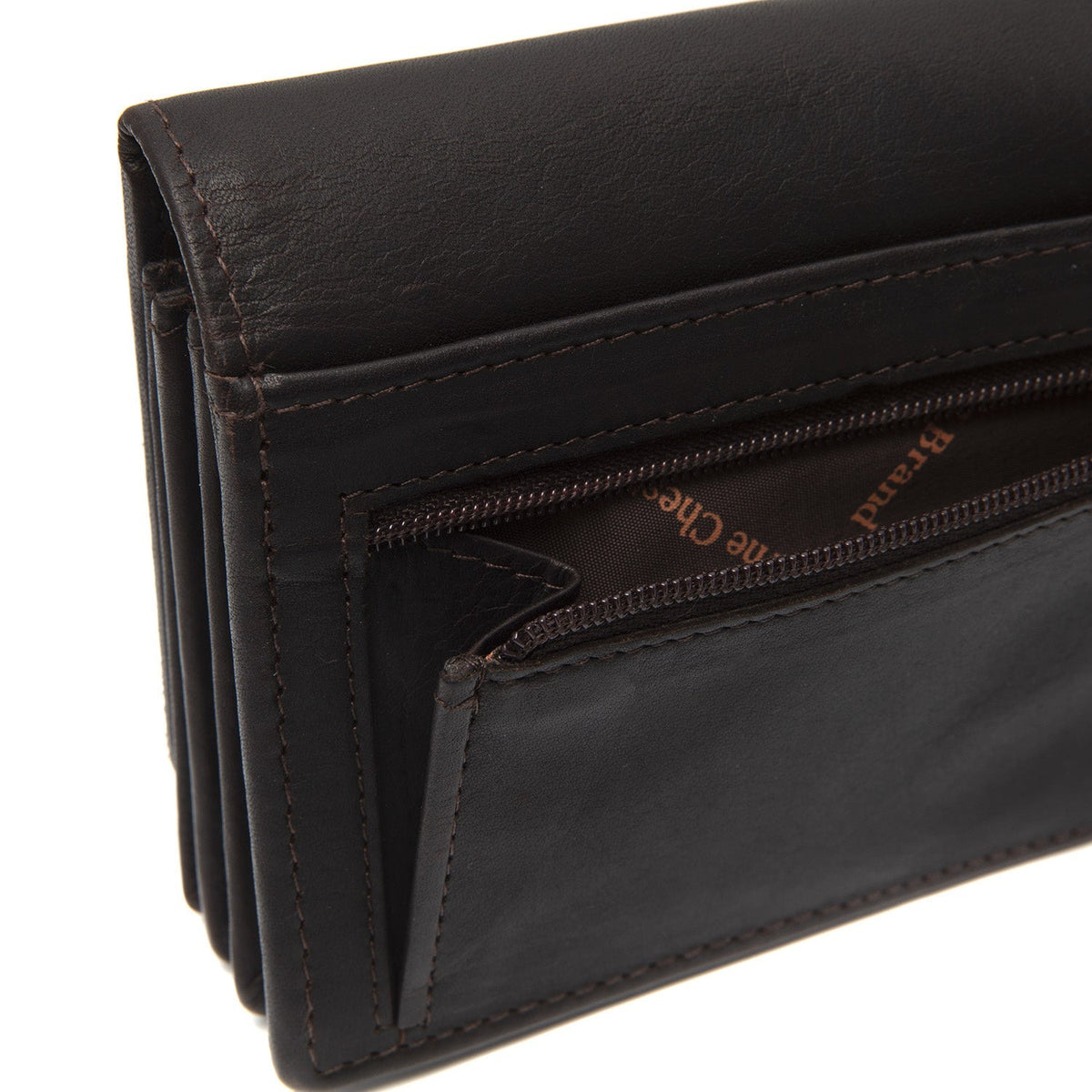 
Solid Antique Brass Hardware & Heavy-Duty Dual Zipper Detail on Salzburg Portafoglio in pelle pieno fiore