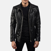 Men's Legacy Nero Giacca Biker in Pelle da Uomo in Black Cowhide Leather - Vista frontale e linea su misura | Acquista online