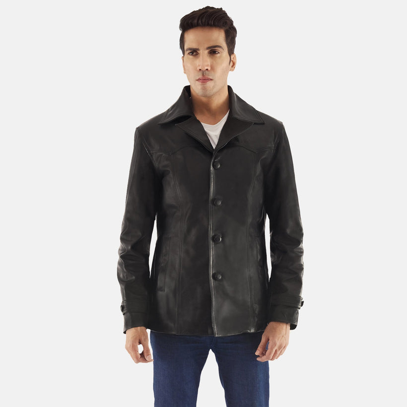 Leo Nero Cappotto in Pelle da Uomo