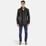 Leo Nero Cappotto in Pelle da Uomo - Lateral Side Profile View Showing Sleeve Cut &amp; Athletic Taper Fit