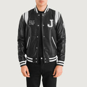 
Liberte New Jersey Nero Leather Varsity Giacca in Pelle da Uomo in Black & White Sheepskin Leather - Vista frontale e silhouette sartoriale | Acquista online