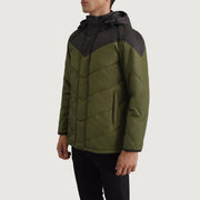 
Black & Green Full-Grain Leather Hooded Jacket - Vista posteriore con spalle definite e orlo pulito