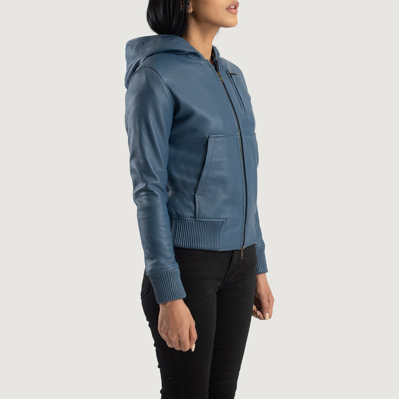 Luna Hooded Bomber in Pelle da Donna
