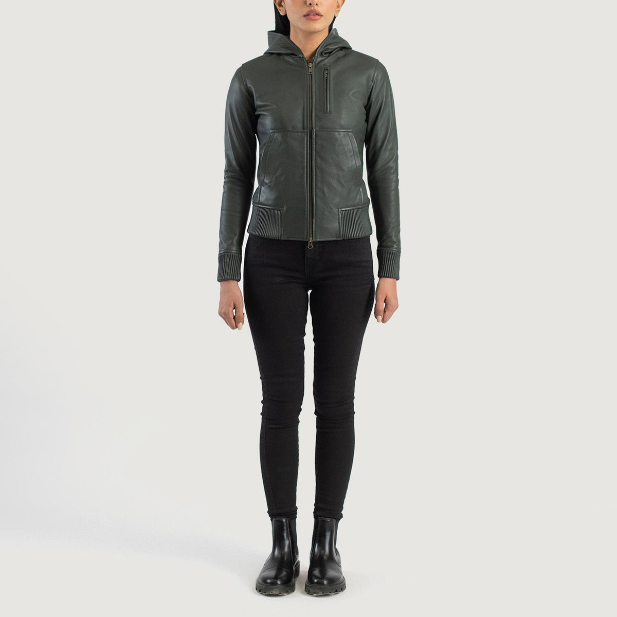 Luna Hooded Bomber in Pelle da Donna – Vista prodotto alternativa 3
