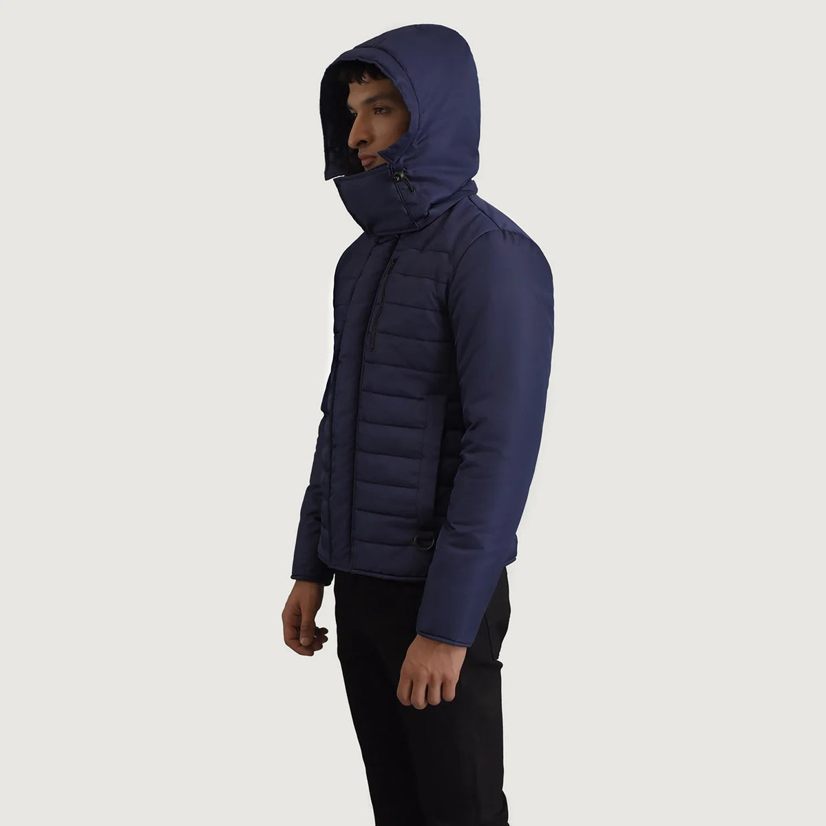 
Blue Full-Grain Leather Hooded Jacket - Vista posteriore con spalle definite e orlo pulito