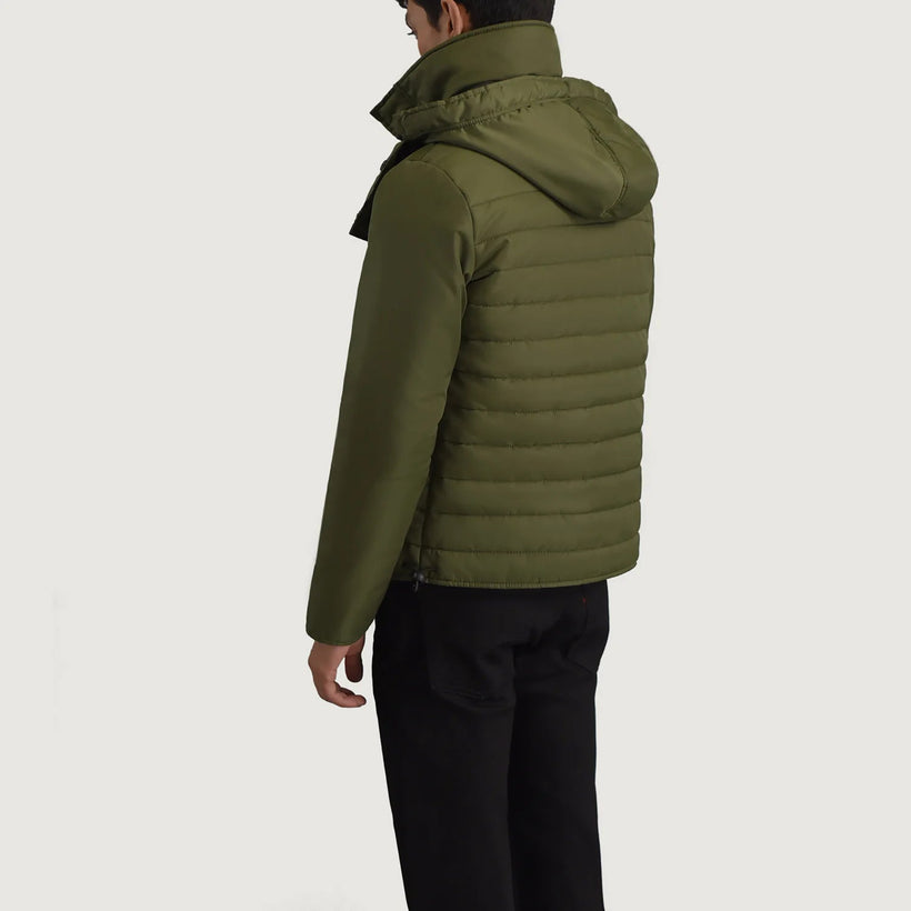 Malcolm Verde Hooded Puffer Giacca in Pelle da Uomo