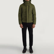 
Dettaglio ravvicinato of Classic Collar & Zipper With Placket Hardware on Malcolm Verde Hooded Puffer Giacca in Pelle da Uomo
