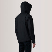 Dettaglio ravvicinato of Hooded &amp; Zipper with placket Hardware on Marlo Nero Canvas Hooded Work Giacca in Pelle da Uomo For Men