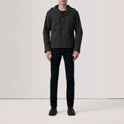 Olive Waxed Cotton Canvas Hooded Jacket - Vista posteriore Showing Tailored Shoulder Fit &amp; Clean Hemline