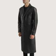 Black Cowhide Leather Winter Jacket - Vista posteriore Showing Tailored Shoulder Fit &amp; Clean Hemline