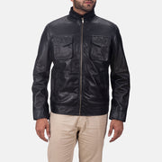 
Maurice Nero Giacca in Pelle da Uomo in Black Sheepskin Leather - Vista frontale e silhouette sartoriale | Acquista online