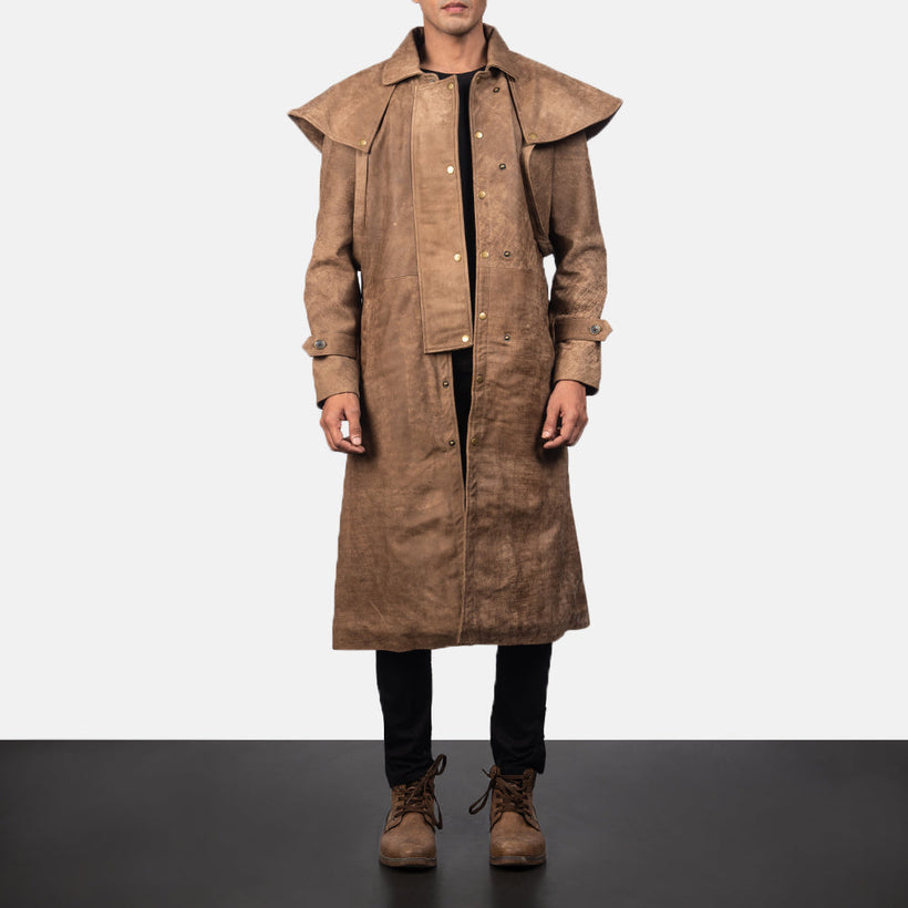 Maverick Marrone Leather Duster da Uomo
