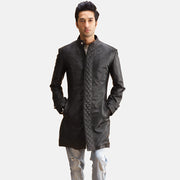 Men's Midlander Trapuntato Nero Cappotto in Pelle da Uomo in Black Sheepskin Leather - Vista frontale e linea su misura | Acquista online