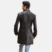 Men's Midlander Trapuntato Nero Cappotto in Pelle da Uomo - Lateral Side Profile View Showing Sleeve Cut &amp; Athletic Taper Fit