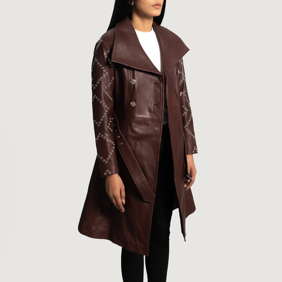 
Missoni Marrone Rossiccio Trench in Pelle da Donna - Vista laterale che mostra il taglio ergonomico delle maniche