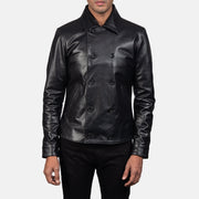 
Mod Nero Leather Peacoat da Uomo in Black Cowhide Leather - Vista frontale e silhouette sartoriale | Acquista online