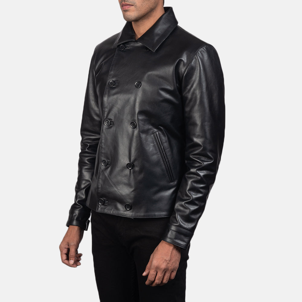 
Black Cowhide leather Blazer - Vista posteriore con spalle definite e orlo pulito