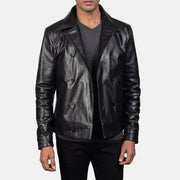 
Dettaglio ravvicinato of Notch & Buttons Hardware on Mod Nero Leather Peacoat da Uomo
