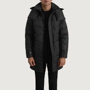 
Moore Nero Hooded Parka da Uomo in vera pelle bovina nera - Vista frontale e silhouette sartoriale | Acquista online