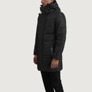 
Black Full-Grain Leather Hooded Jacket - Vista posteriore con spalle definite e orlo pulito