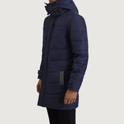
Blue Full-Grain Leather Hooded Jacket - Vista posteriore con spalle definite e orlo pulito