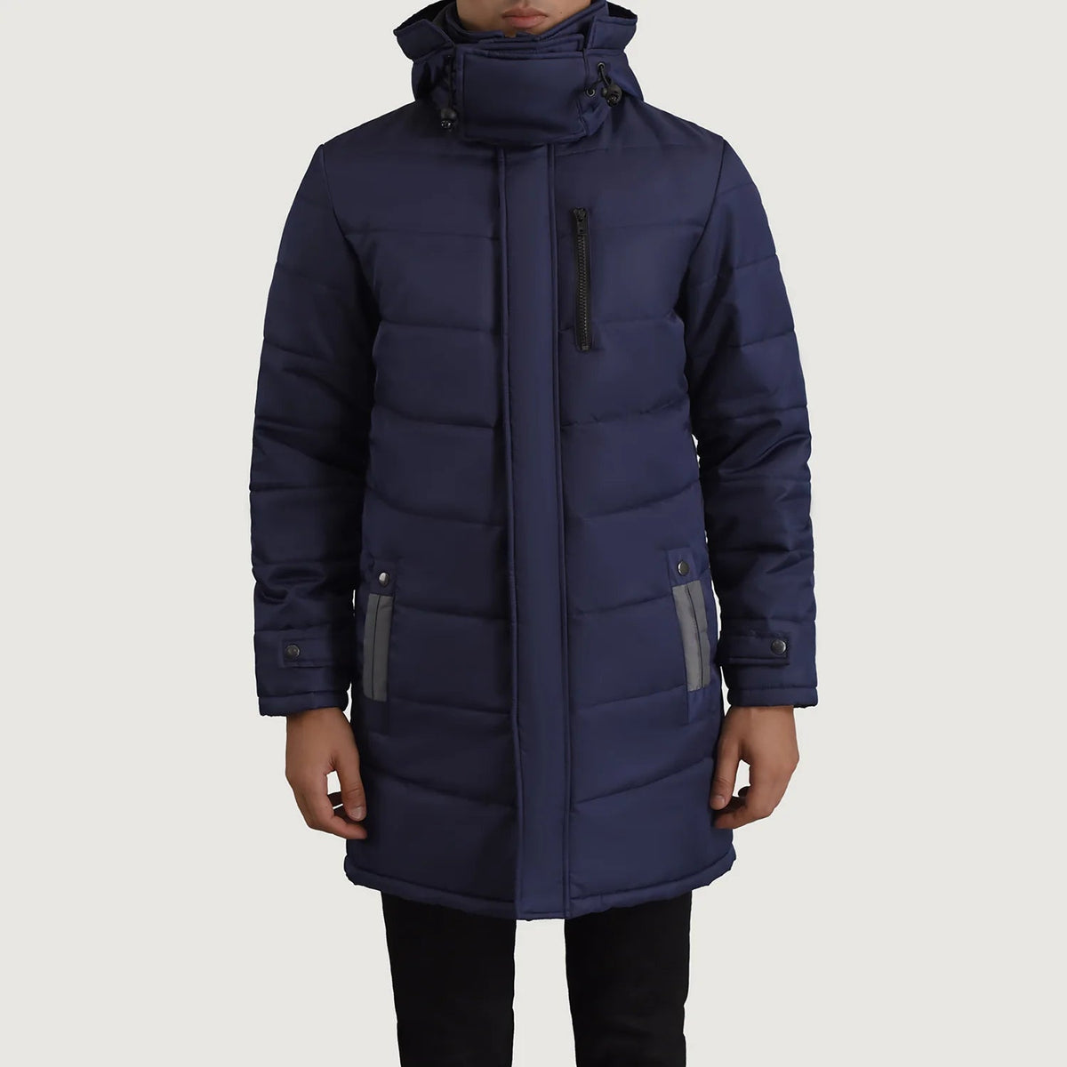 
Dettaglio ravvicinato of Classic Collar & Zipper With Snap Button Placket Hardware on Moore Blu Hooded Parka da Uomo