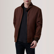 Morrison Brown Canvas Bomber Jacket For Men in Brown Waxed Cotton Canvas - Vista frontale e linea su misura | Acquista online