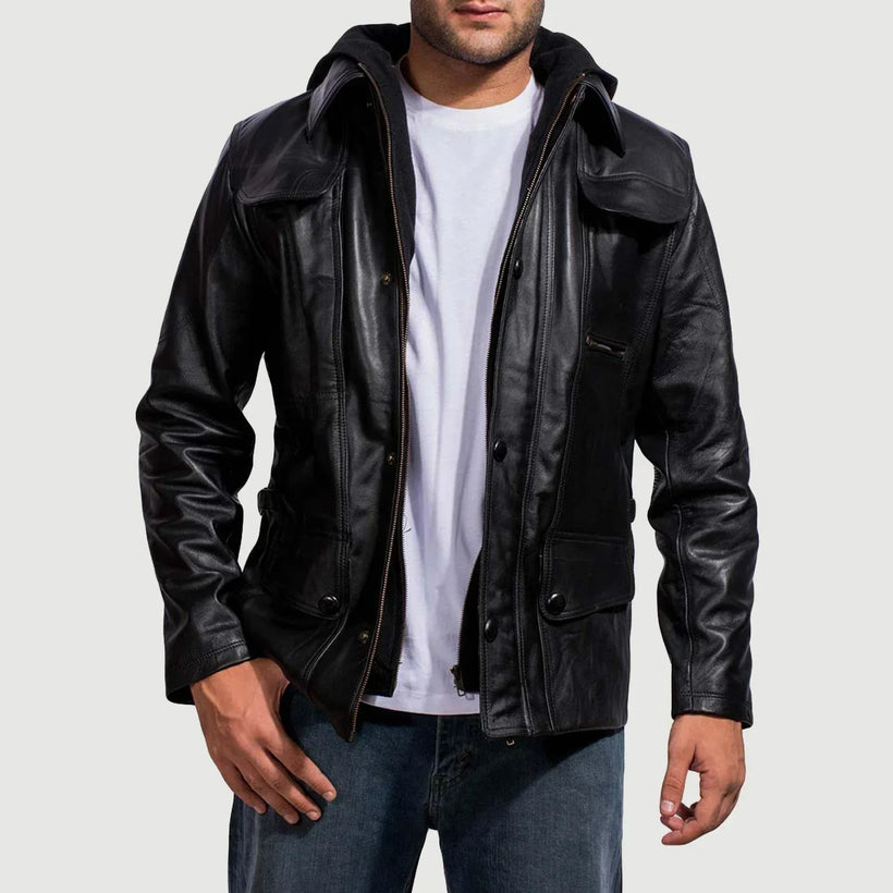 Moulder Hooded Nero Giacca in Pelle da Uomo