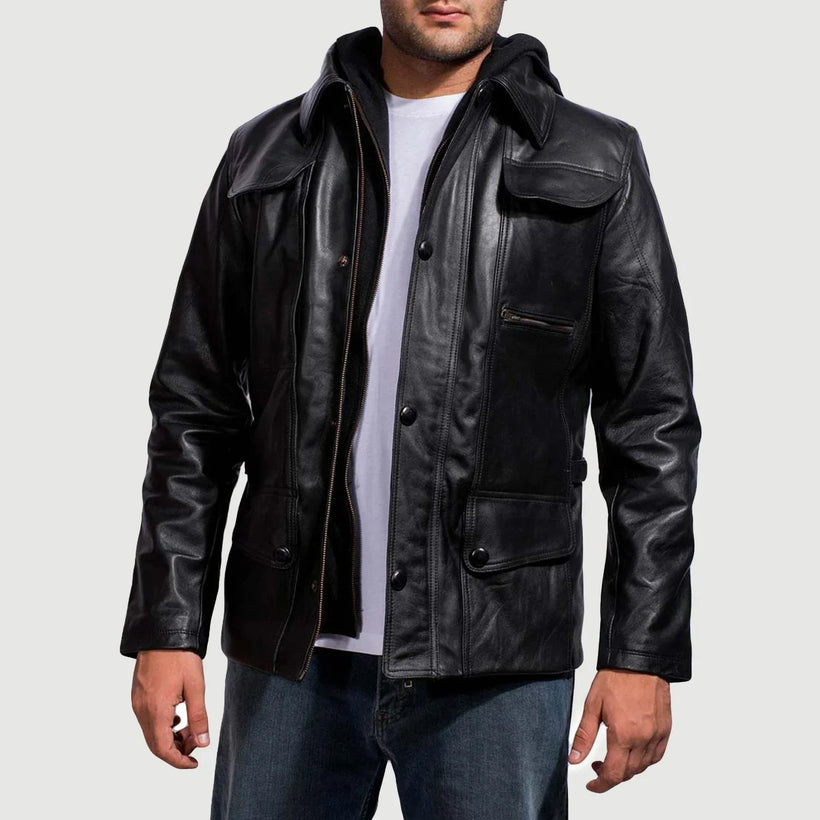 Moulder Hooded Nero Giacca in Pelle da Uomo