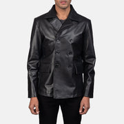 
Mr. Bailey Nero Leather Naval Peacoat da Uomo in Black Cowhide Leather - Vista frontale e silhouette sartoriale | Acquista online