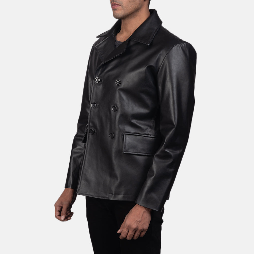 
Black Cowhide leather Blazer - Vista posteriore con spalle definite e orlo pulito