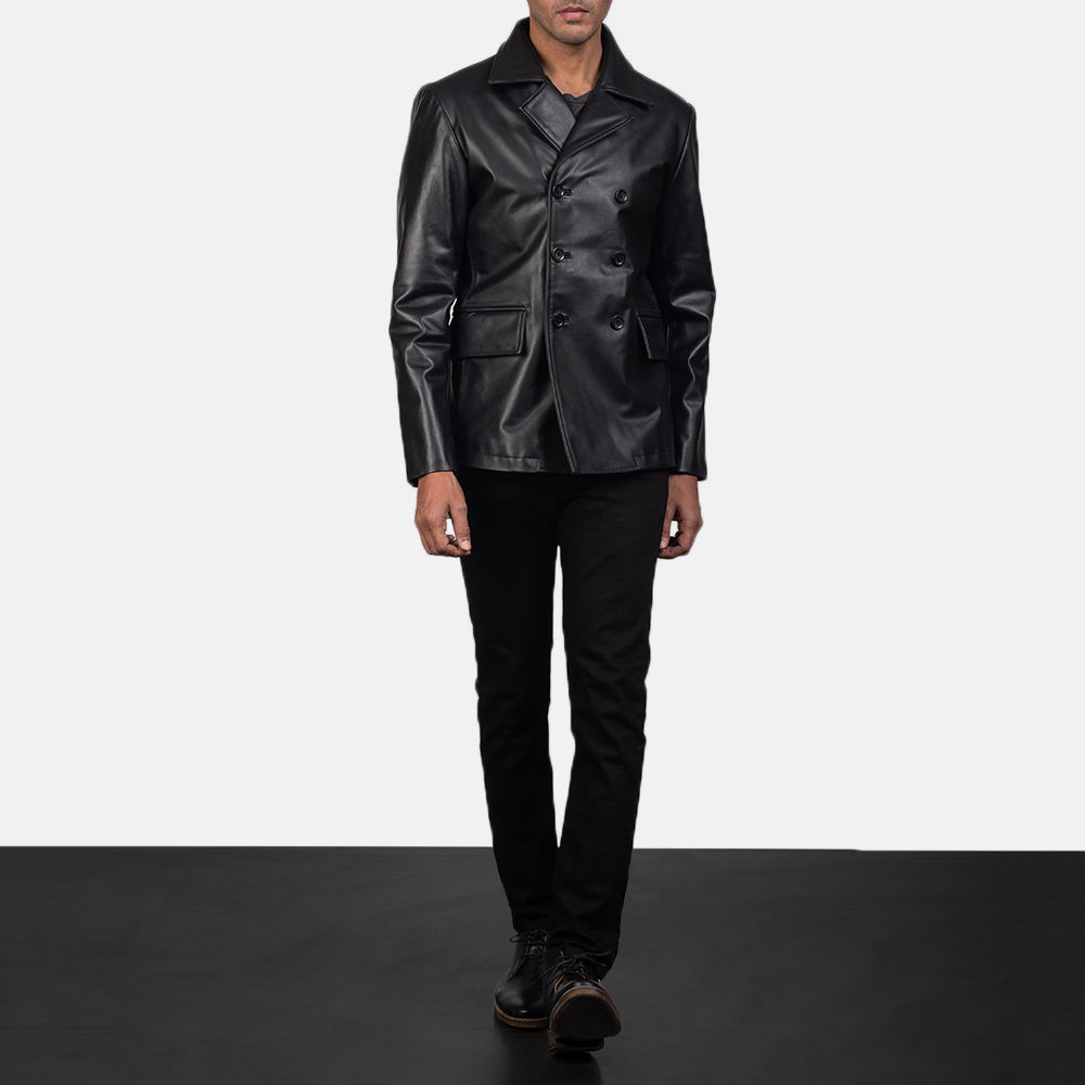 
Mr. Bailey Nero Leather Naval Peacoat da Uomo - Vista laterale che mostra il taglio ergonomico delle maniche