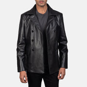 
Dettaglio ravvicinato of Notch & Buttons Hardware on Mr. Bailey Nero Leather Naval Peacoat da Uomo