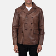 
Mr. Bailey Marrone Leather Naval Peacoat da Uomo in Brown Cowhide Leather - Vista frontale e silhouette sartoriale | Acquista online